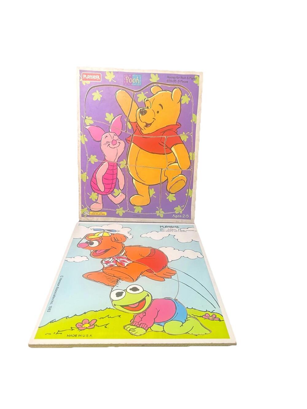 Vintage Playskool 2 Puzzle Lot Pooh Piglet & Baby Kermit Fozzie Disney